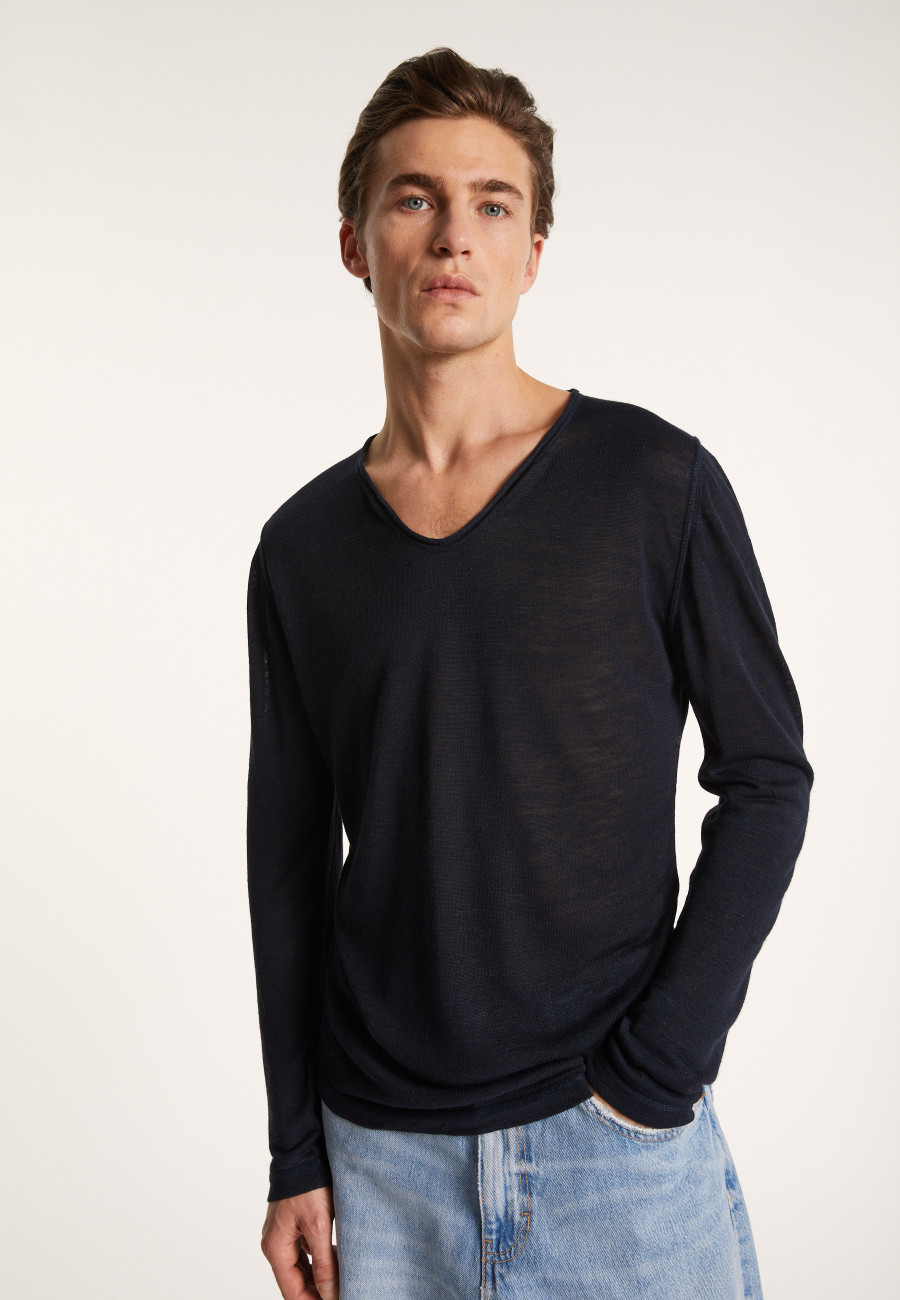 T-shirt col tunisien en lin flammé - Blayne