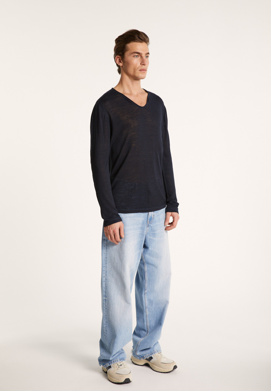 Slub linen T-shirt with Tunisian collar - Blayne