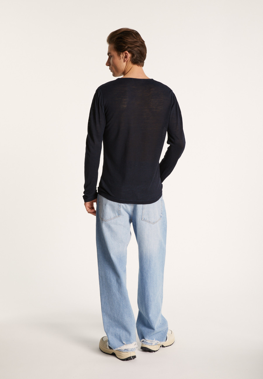 Slub linen T-shirt with Tunisian collar - Blayne