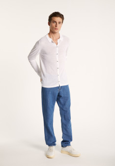 Chemise boutonné en lin flammé - Blason 7241 corsaire - 06 Bleu moyen