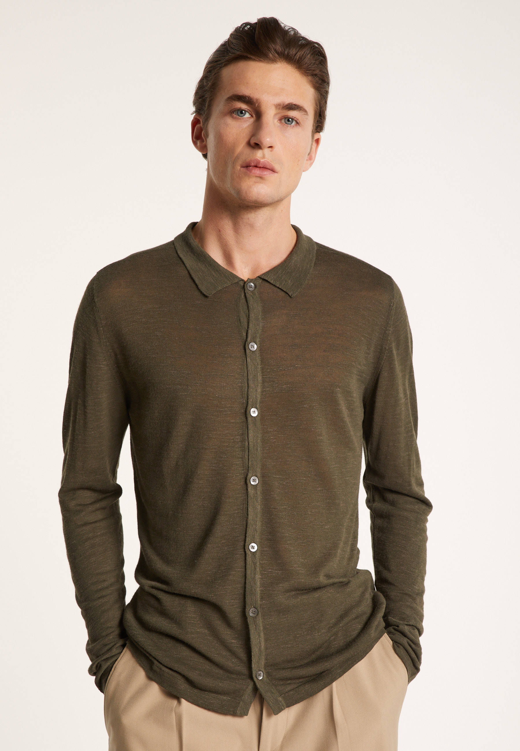 Chemise boutonné en lin flammé - Blason 7241 corsaire - 06 Bleu moyen