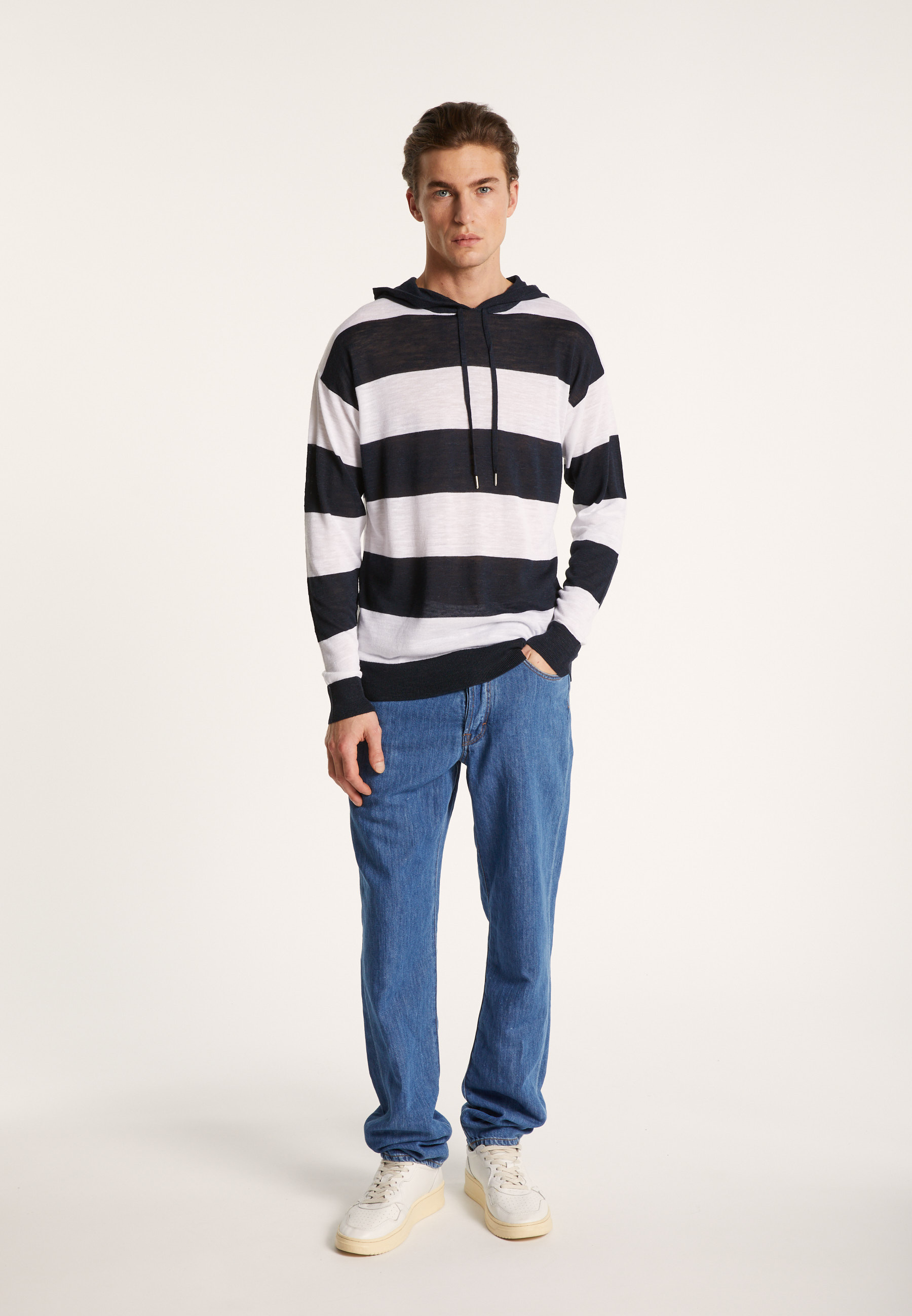 Two-tone hoodie in slub linen - Philip
