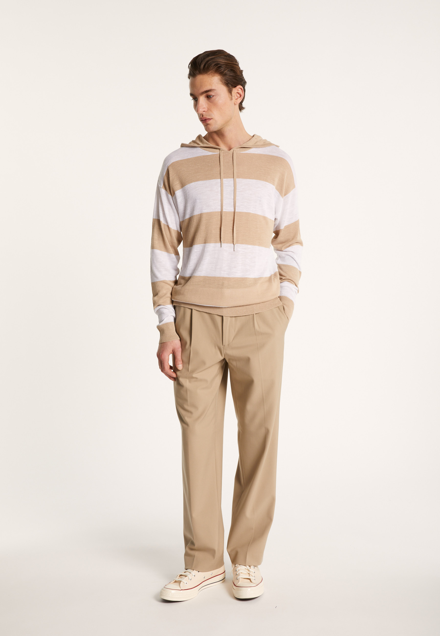 Hoodie bicolore en lin flammé - Philip 7340 sahara/blanc - 13 Beige moyen