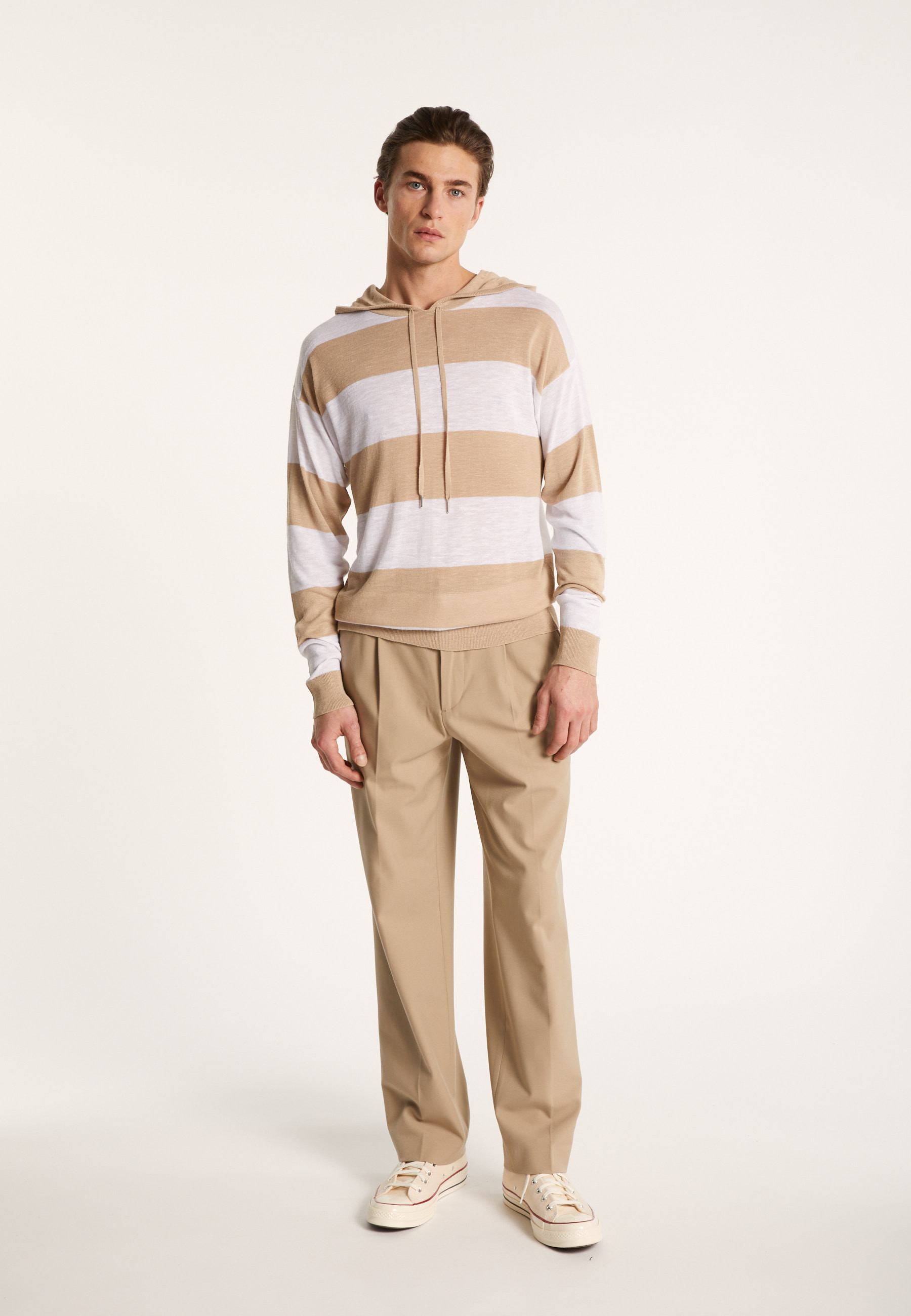 Hoodie bicolore en lin flammé - Philip 7340 sahara/blanc - 13 Beige moyen