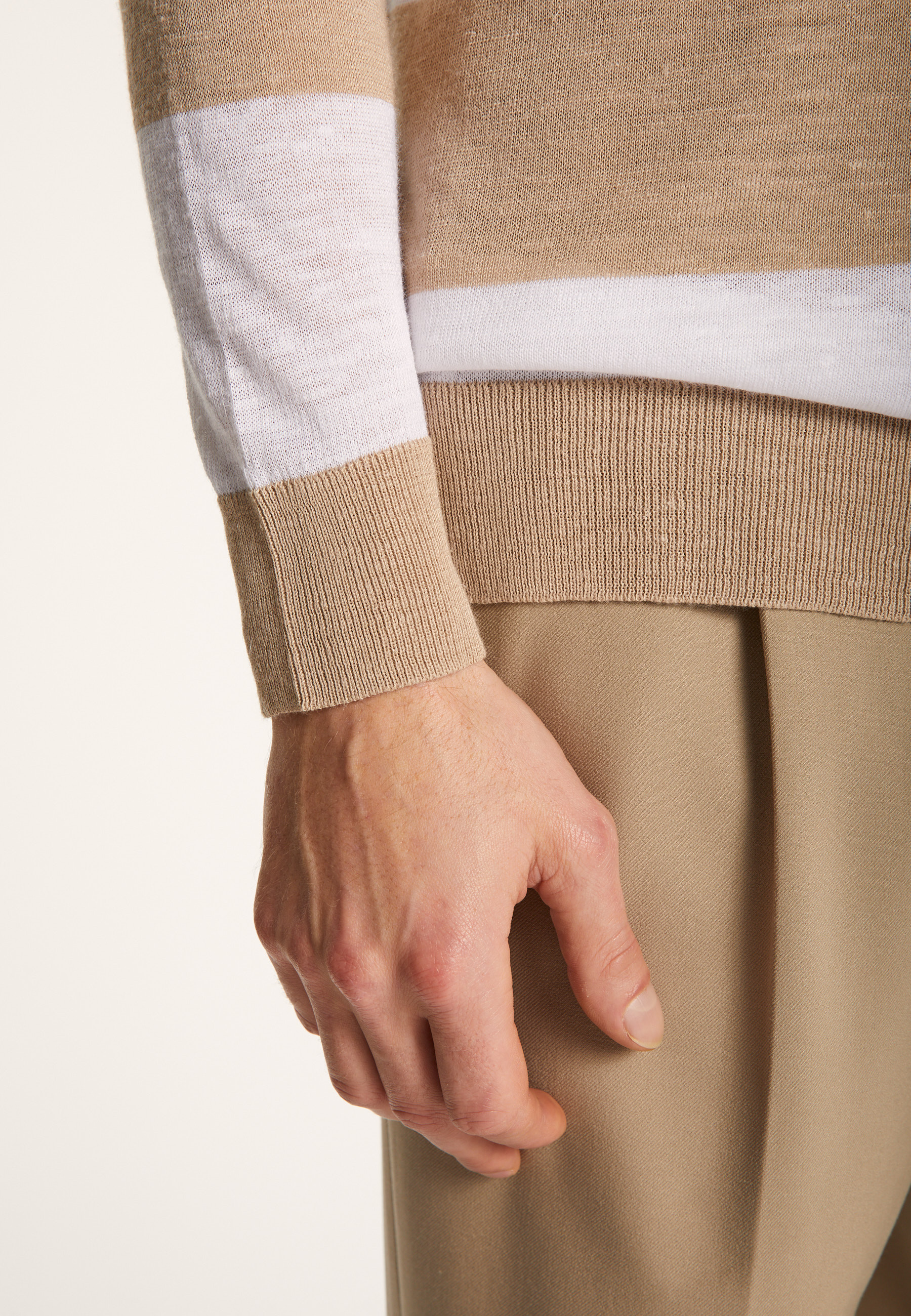 Hoodie bicolore en lin flammé - Philip 7340 sahara/blanc - 13 Beige moyen
