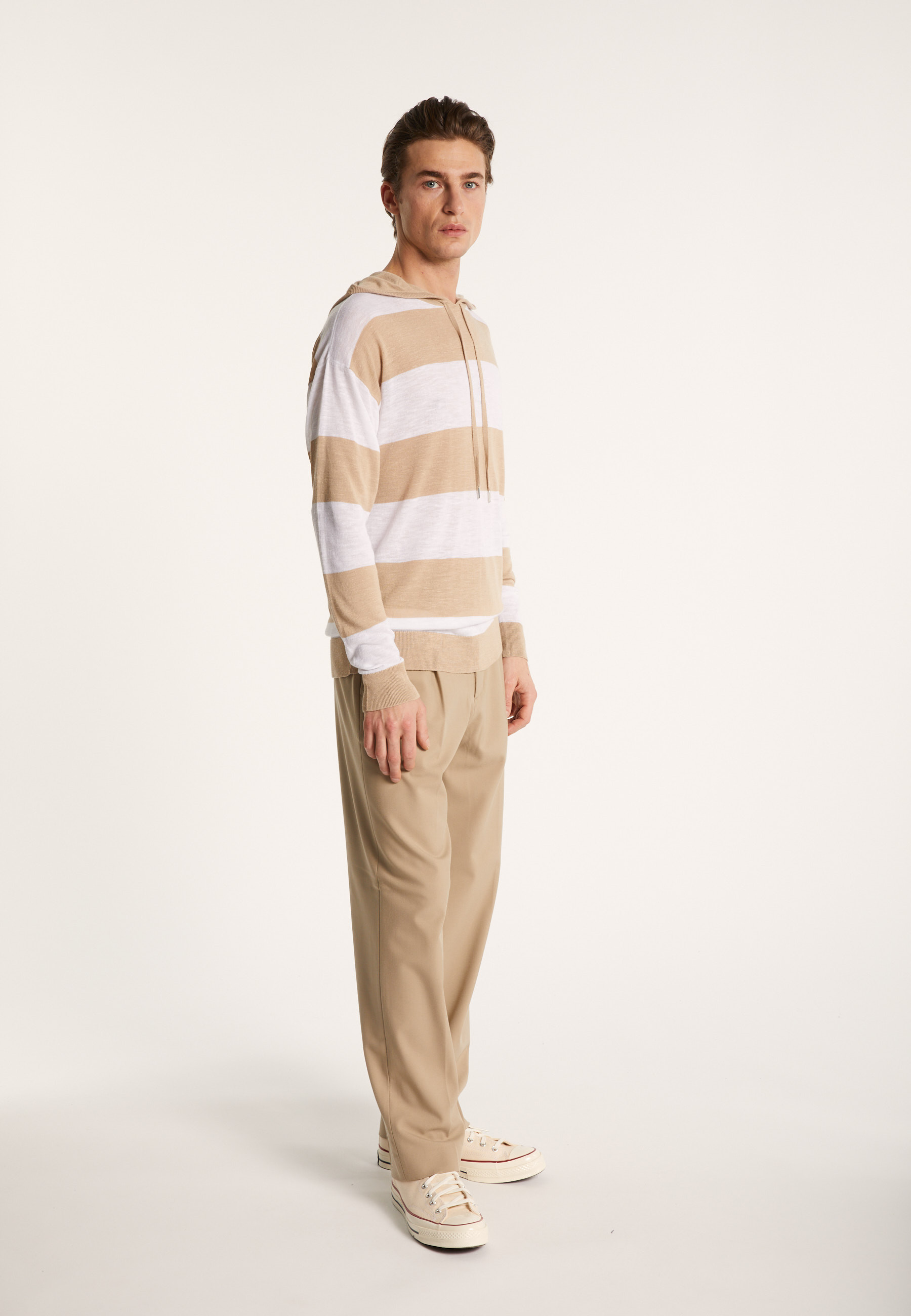 Hoodie bicolore en lin flammé - Philip 7340 sahara/blanc - 13 Beige moyen
