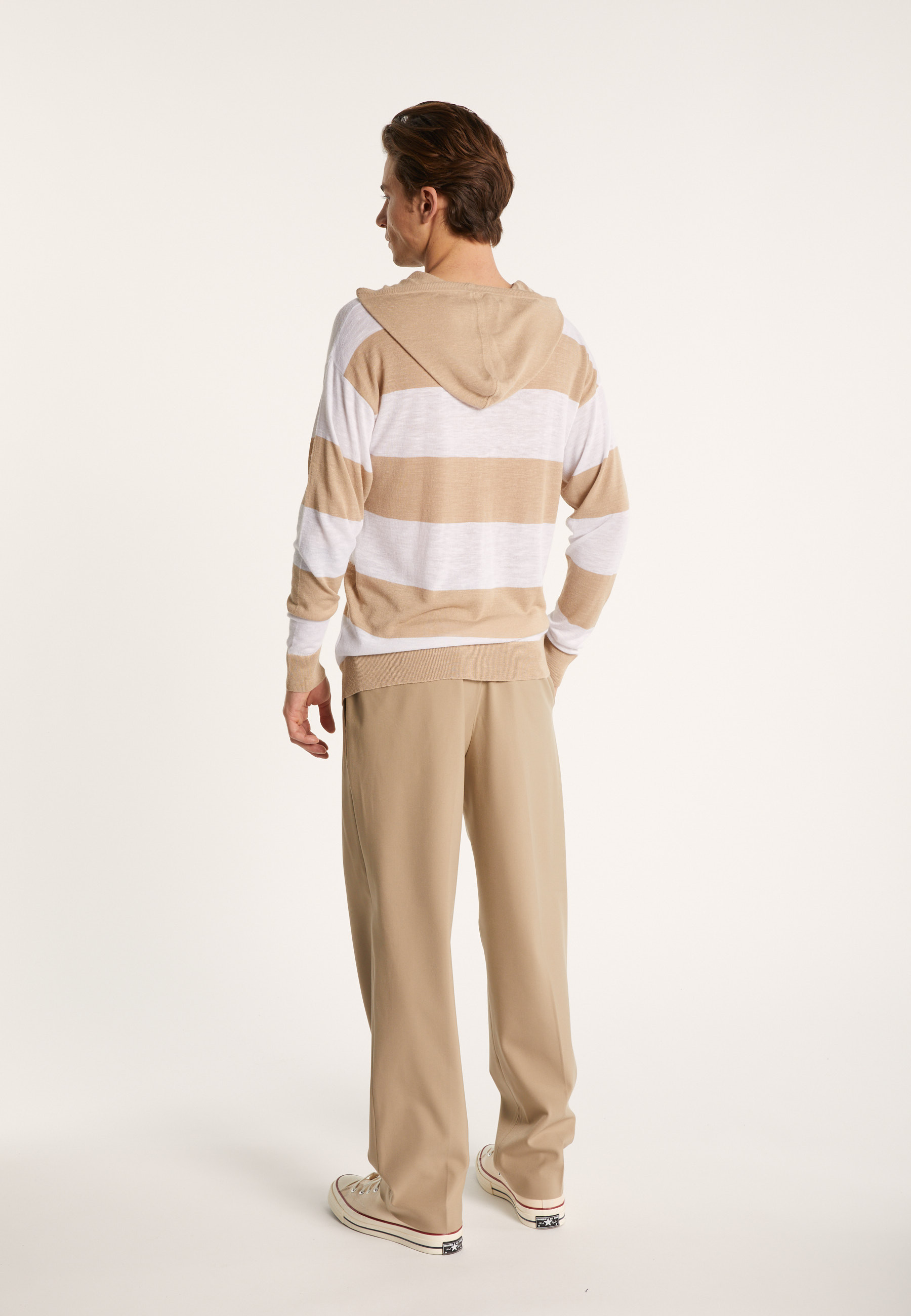 Hoodie bicolore en lin flammé - Philip 7340 sahara/blanc - 13 Beige moyen