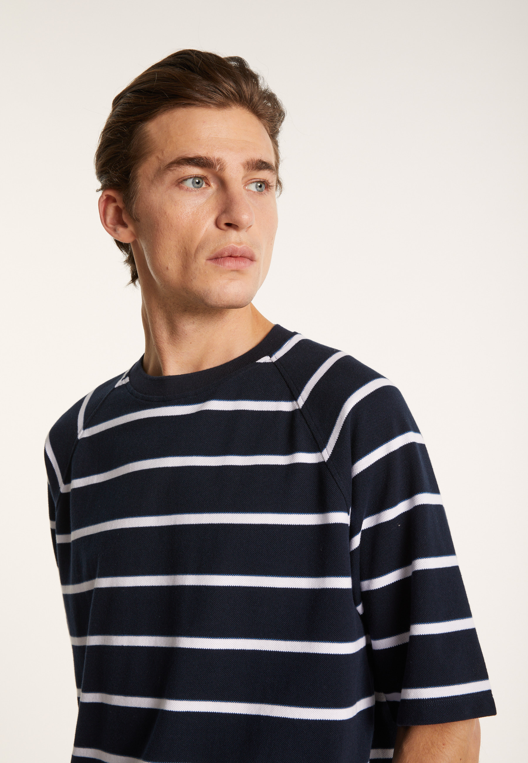 T-shirt en coton à rayures - Patrick 7360 blanc/rubis/sahara - 02 Blanc
