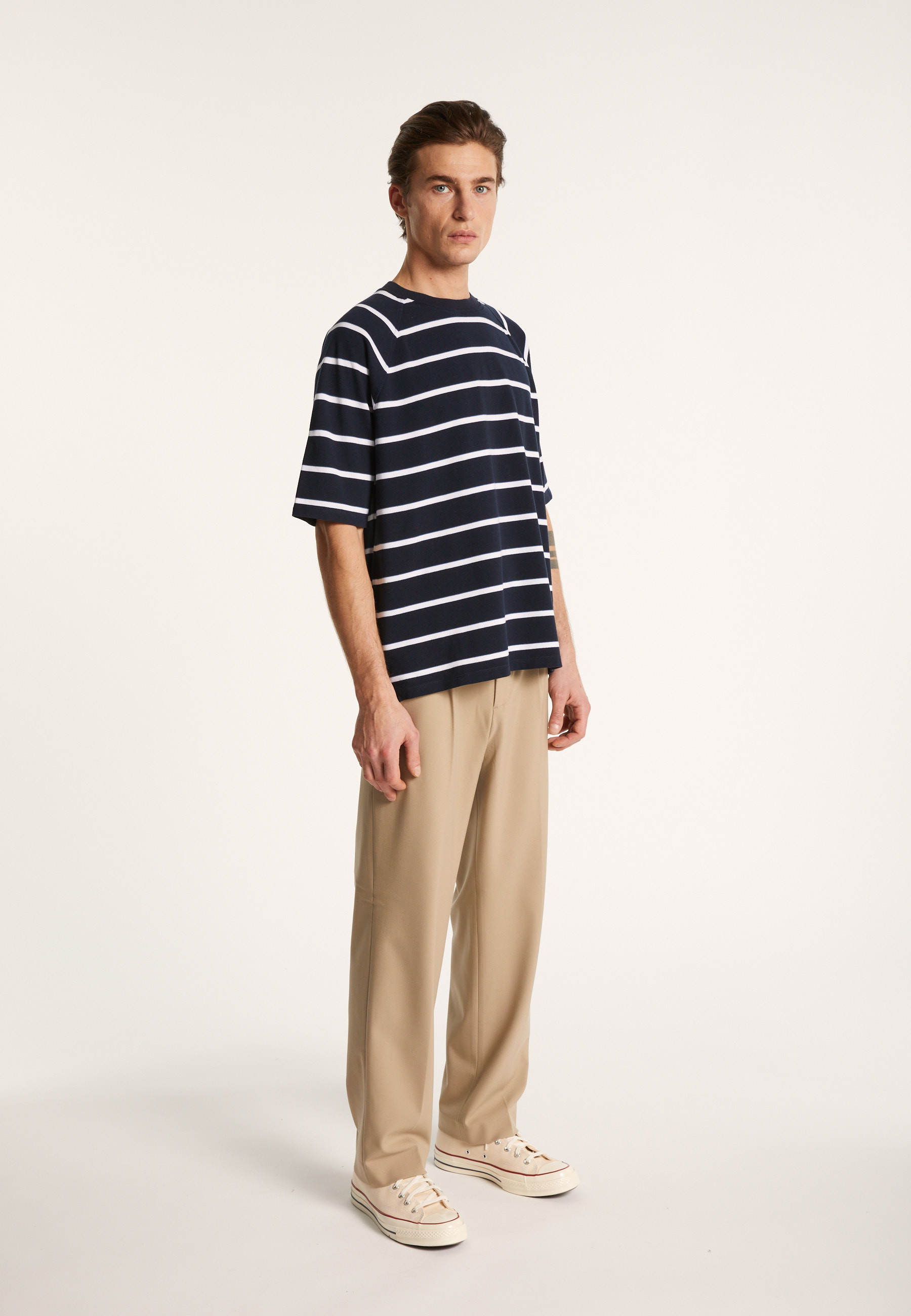 T-shirt en coton à rayures - Patrick 7360 blanc/rubis/sahara - 02 Blanc