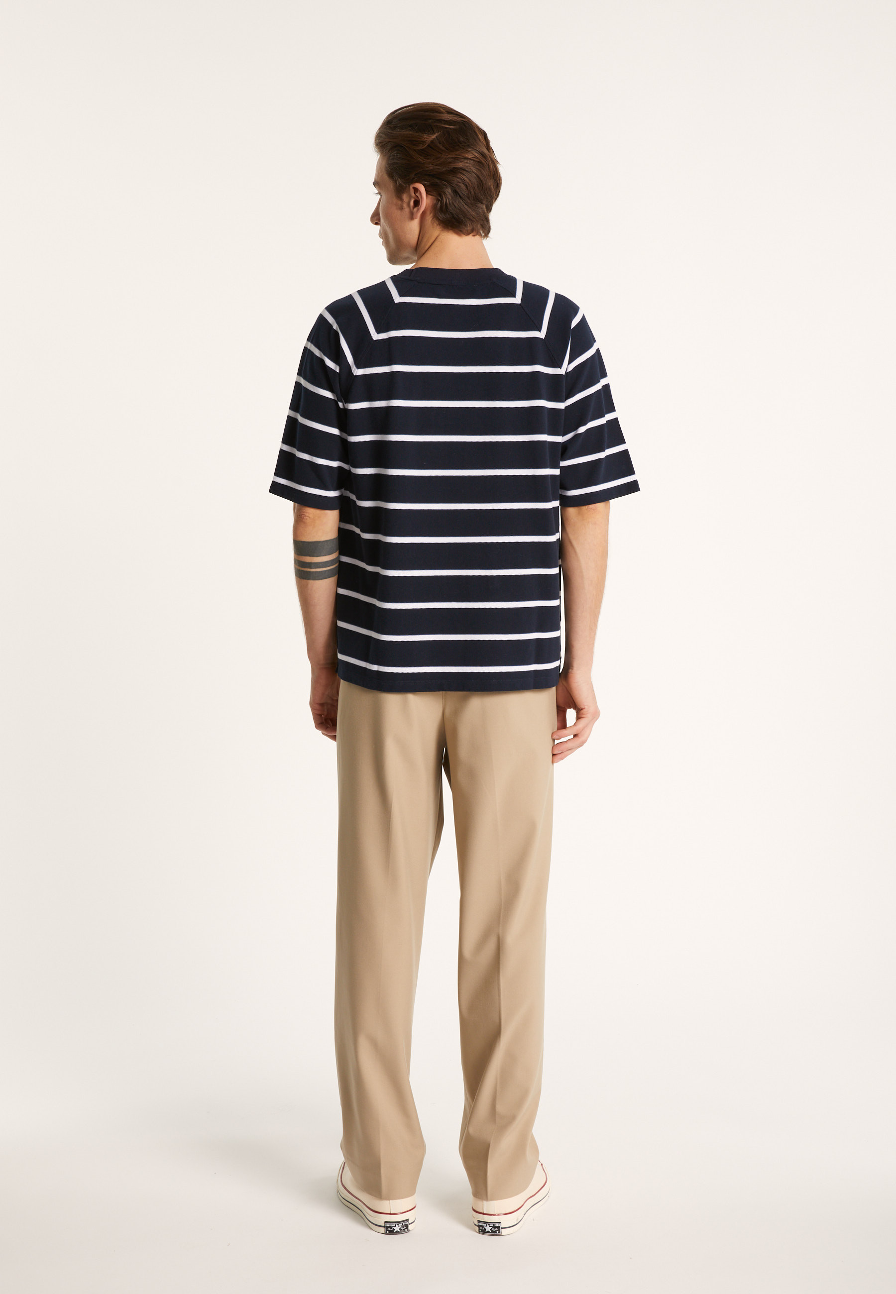 T-shirt en coton à rayures - Patrick 7360 blanc/rubis/sahara - 02 Blanc