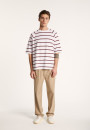T-shirt en coton à rayures - Patrick 7360 blanc/rubis/sahara - 02 Blanc