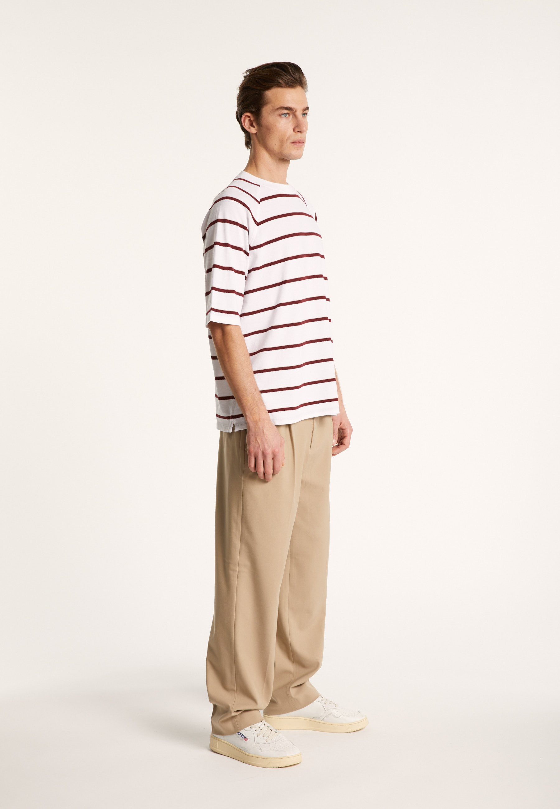 T-shirt en coton à rayures - Patrick 7360 blanc/rubis/sahara - 02 Blanc