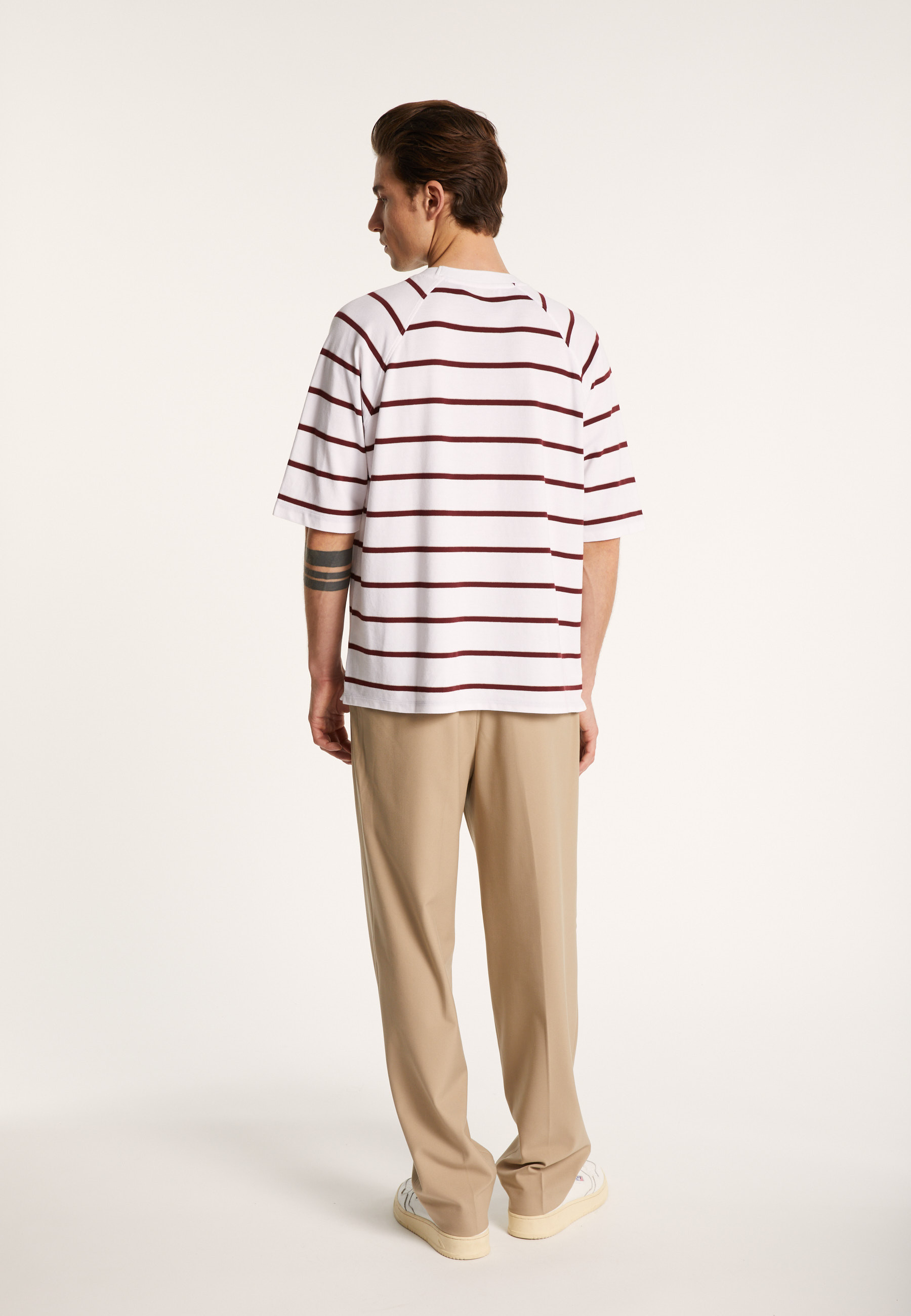 T-shirt en coton à rayures - Patrick 7360 blanc/rubis/sahara - 02 Blanc