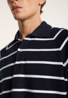 Long-sleeved striped cotton polo shirt - Pavel