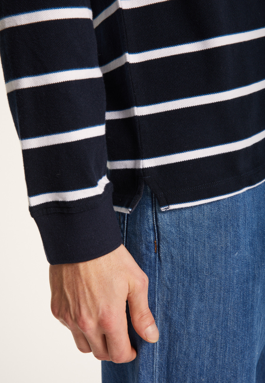 Long-sleeved striped cotton polo shirt - Pavell