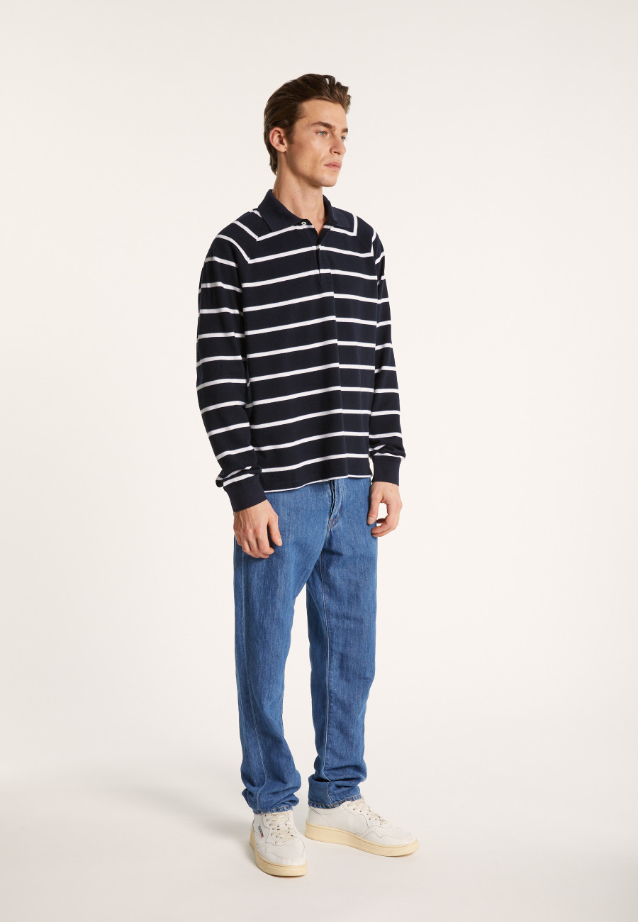 Long-sleeved striped cotton polo shirt - Pavell