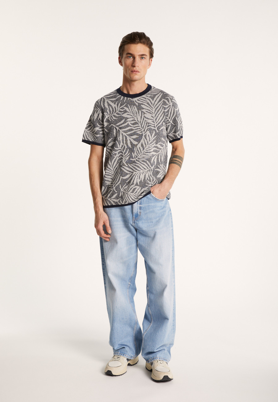 Round neck t-shirt with cotton linen blend pattern - Isham