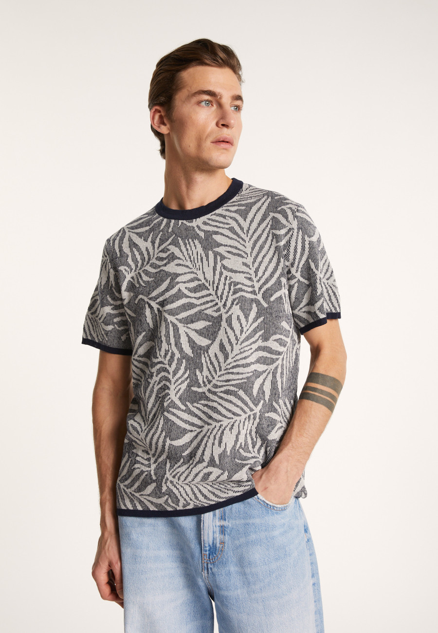 Round neck t-shirt with cotton linen blend pattern - Isham