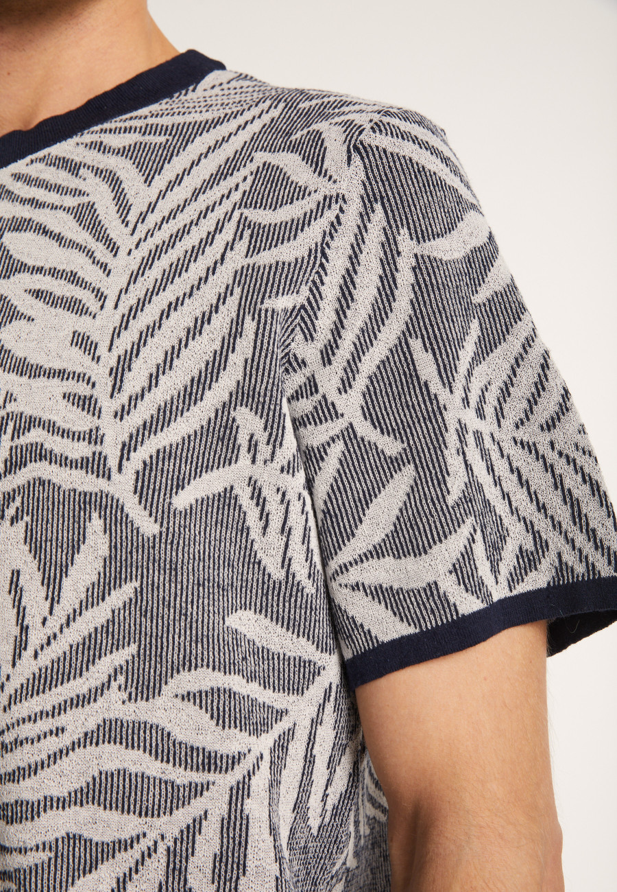 Round neck t-shirt with cotton linen blend pattern - Isham