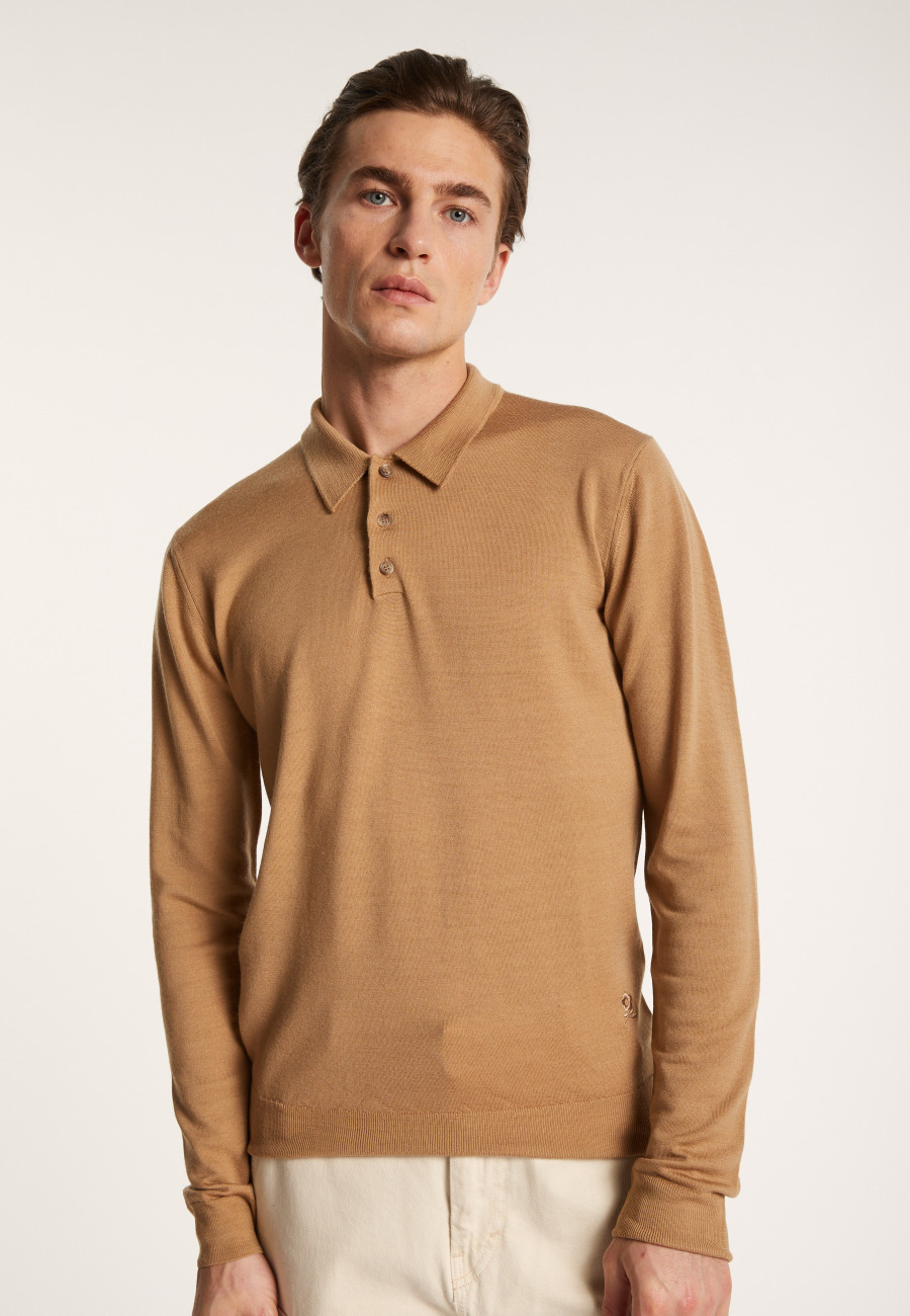 Long-sleeved merino wool polo shirt - Eni