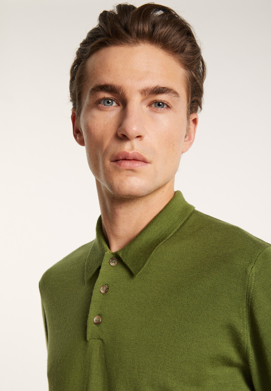 Long-sleeved merino wool polo shirt - Eni