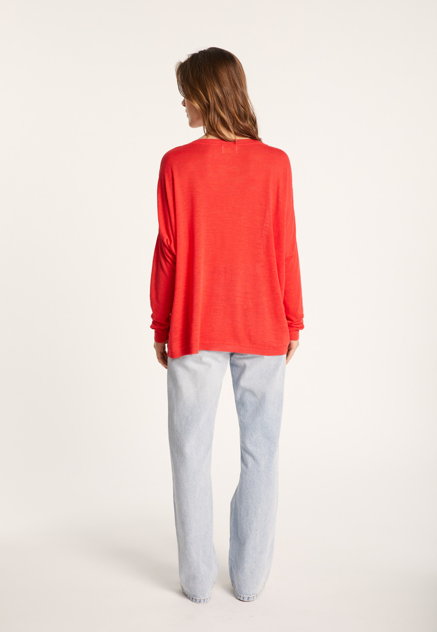 Long-sleeved V-neck t-shirt in slub linen - Beja
