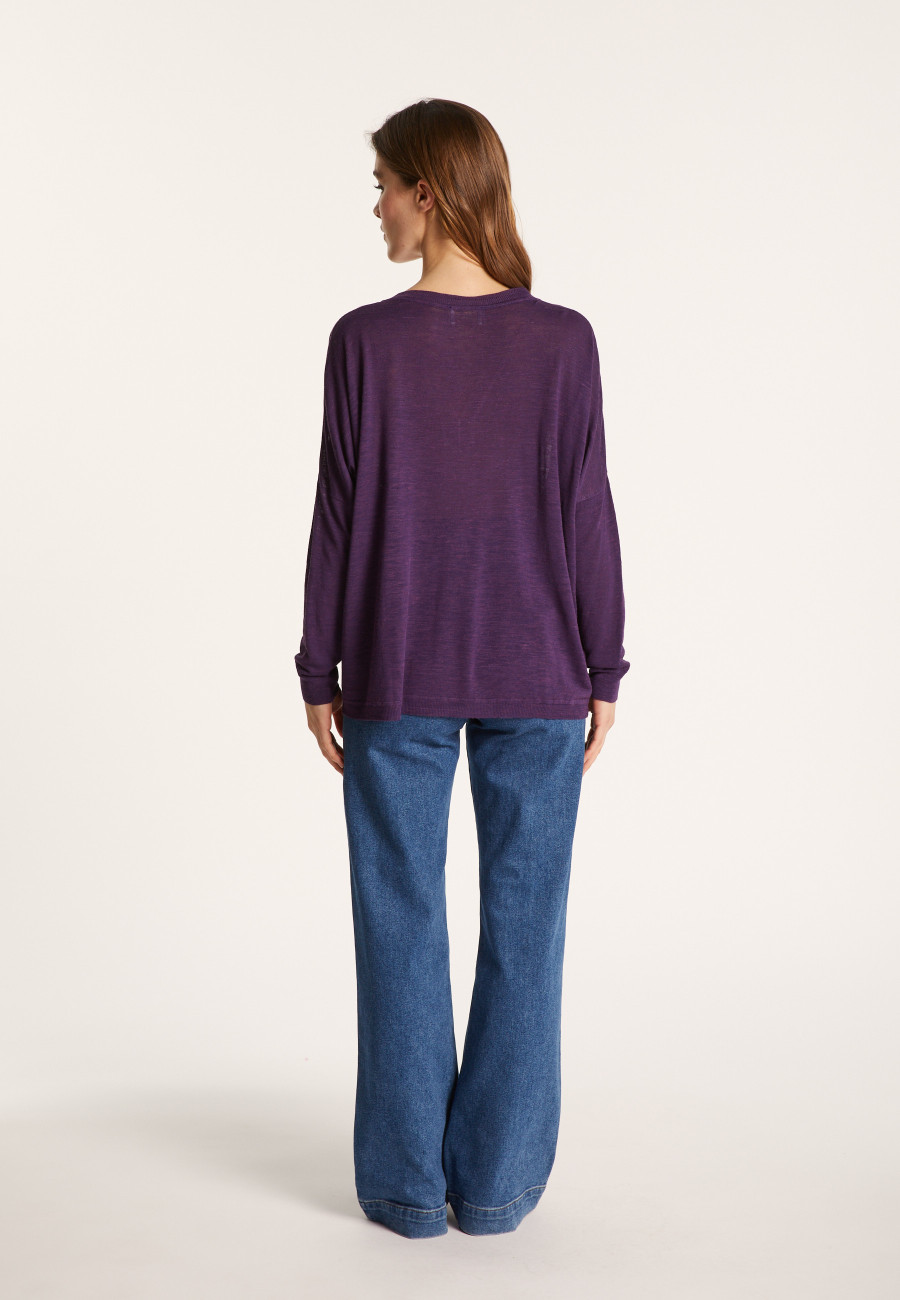 Long-sleeved V-neck t-shirt in slub linen - Beja