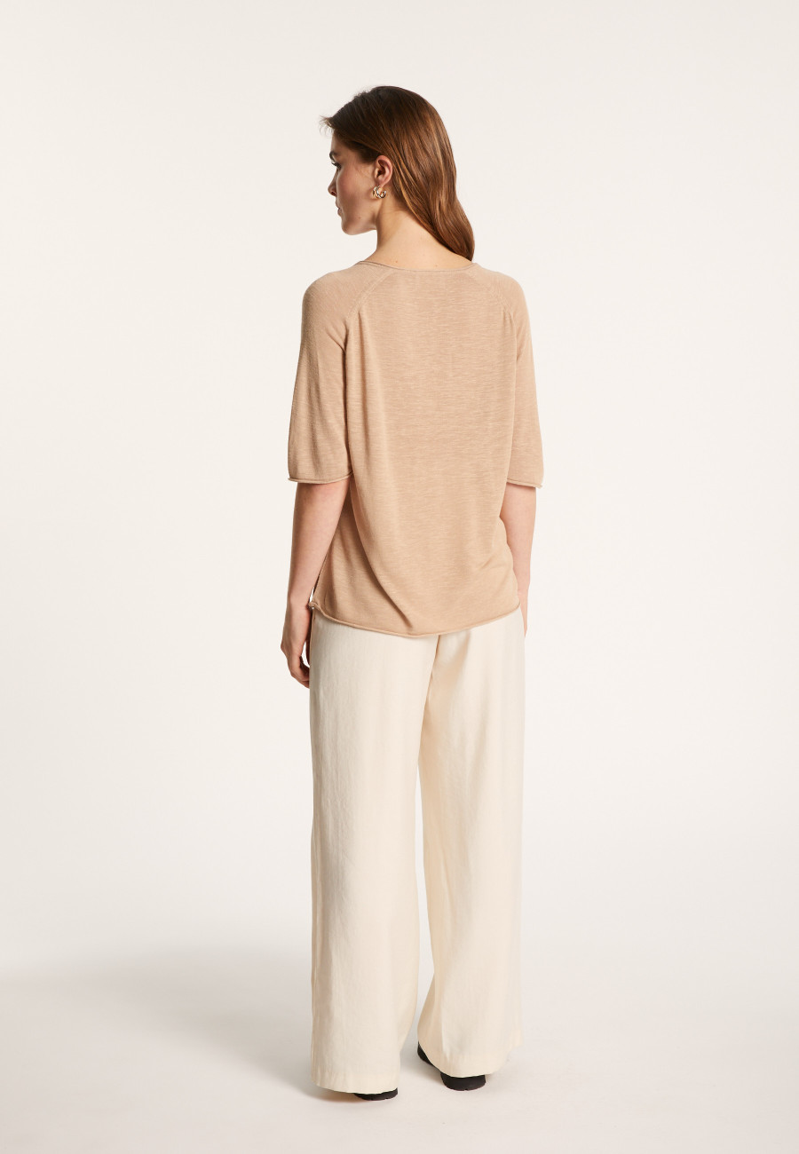 Flamed linen elbow sleeve t-shirt - Bonbon