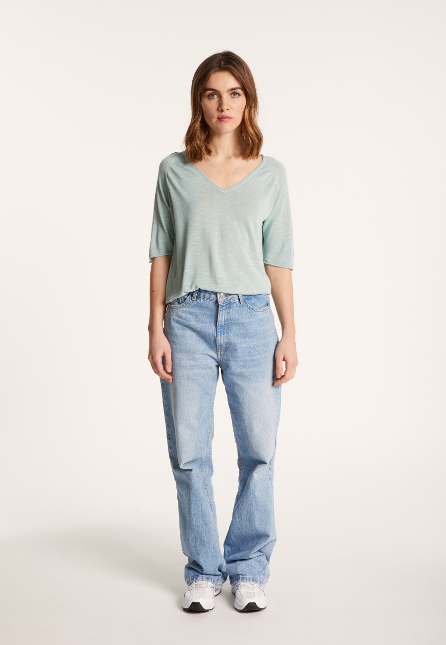 Flamed linen elbow sleeve t-shirt - Bonbon