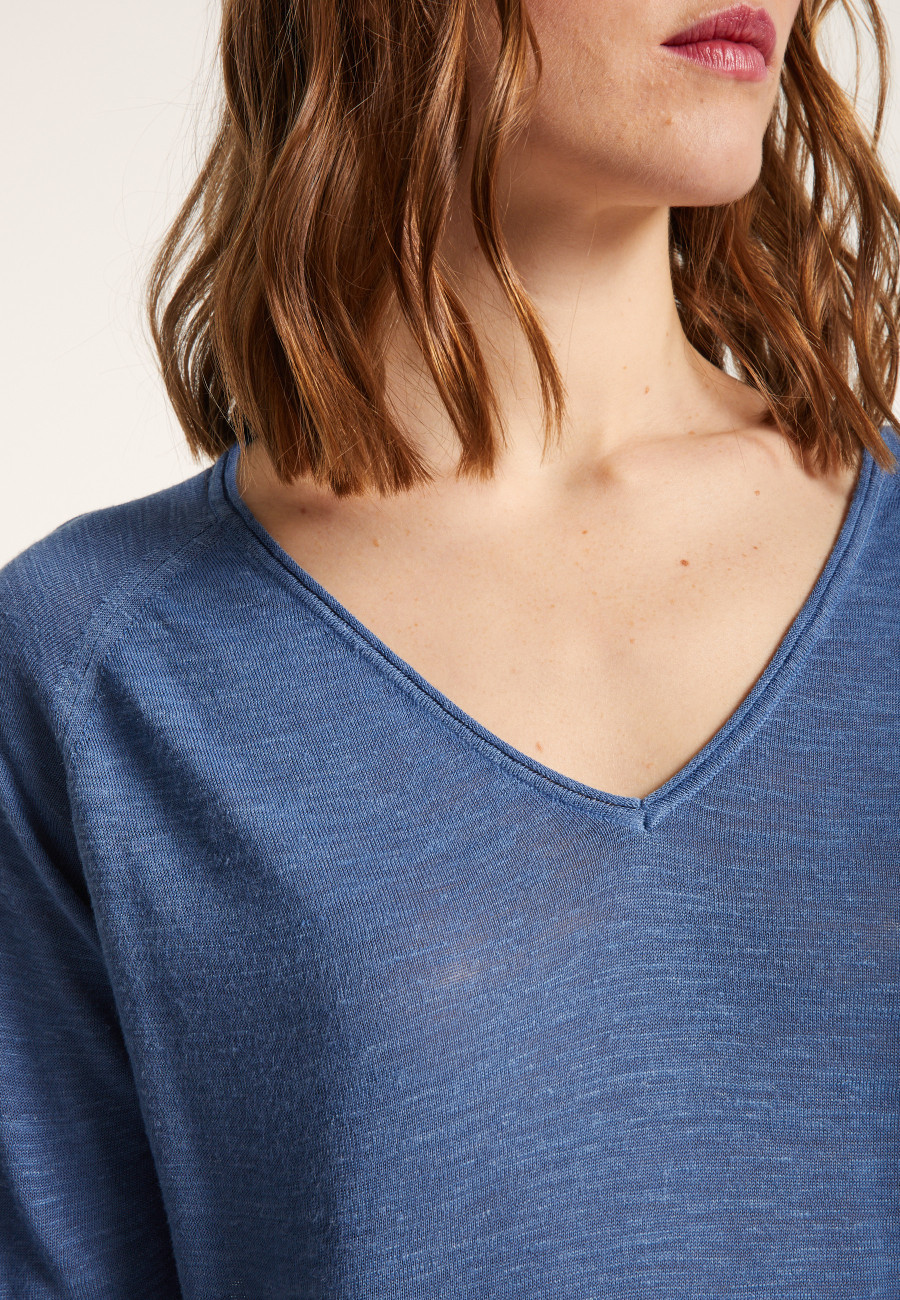 Flamed linen elbow sleeve t-shirt - Bonbon