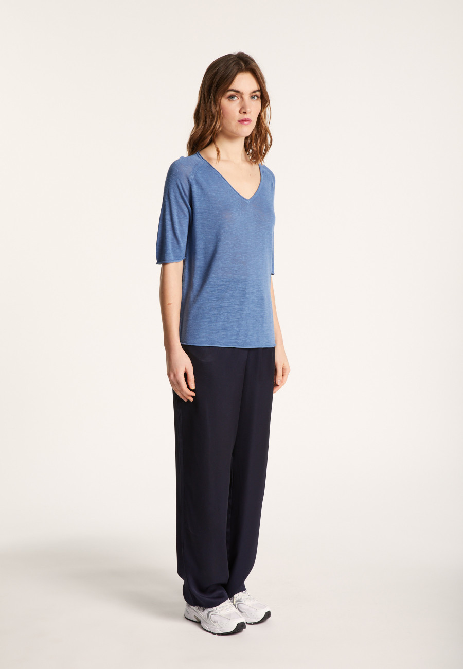 Flamed linen elbow sleeve t-shirt - Bonbon