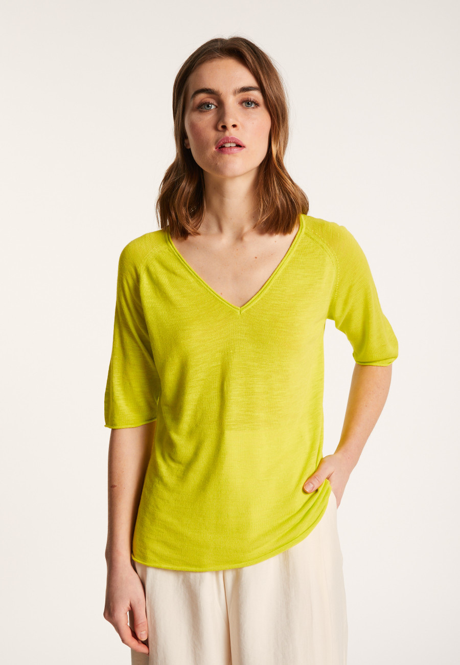 Flamed linen elbow sleeve t-shirt - Bonbon