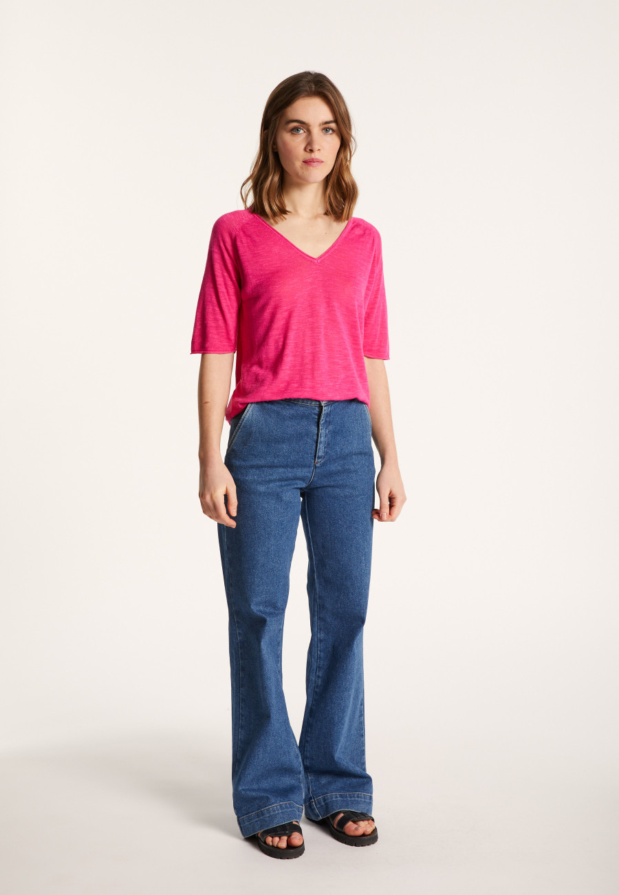 Flamed linen elbow sleeve t-shirt - Bonbon