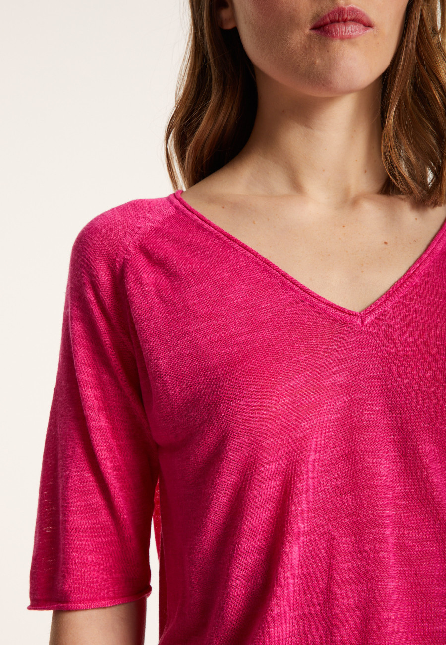 Flamed linen elbow sleeve t-shirt - Bonbon