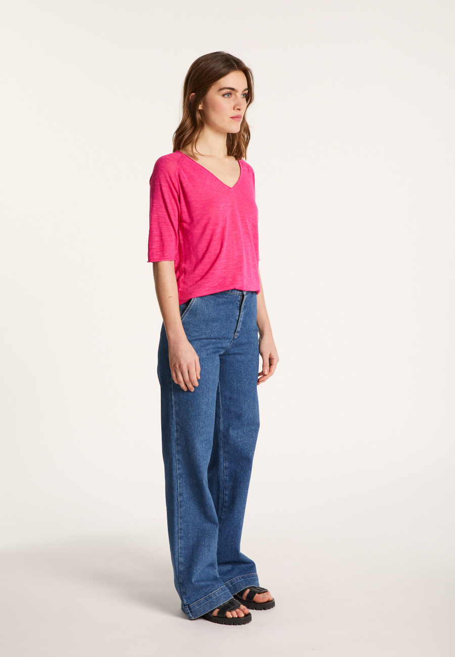 Flamed linen elbow sleeve t-shirt - Bonbon