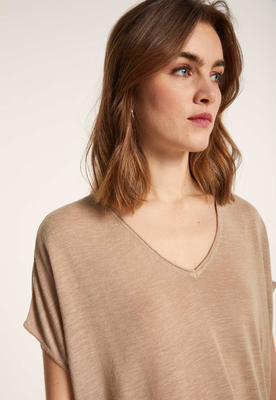 Flamed linen V-neck loose T-shirt - Marra