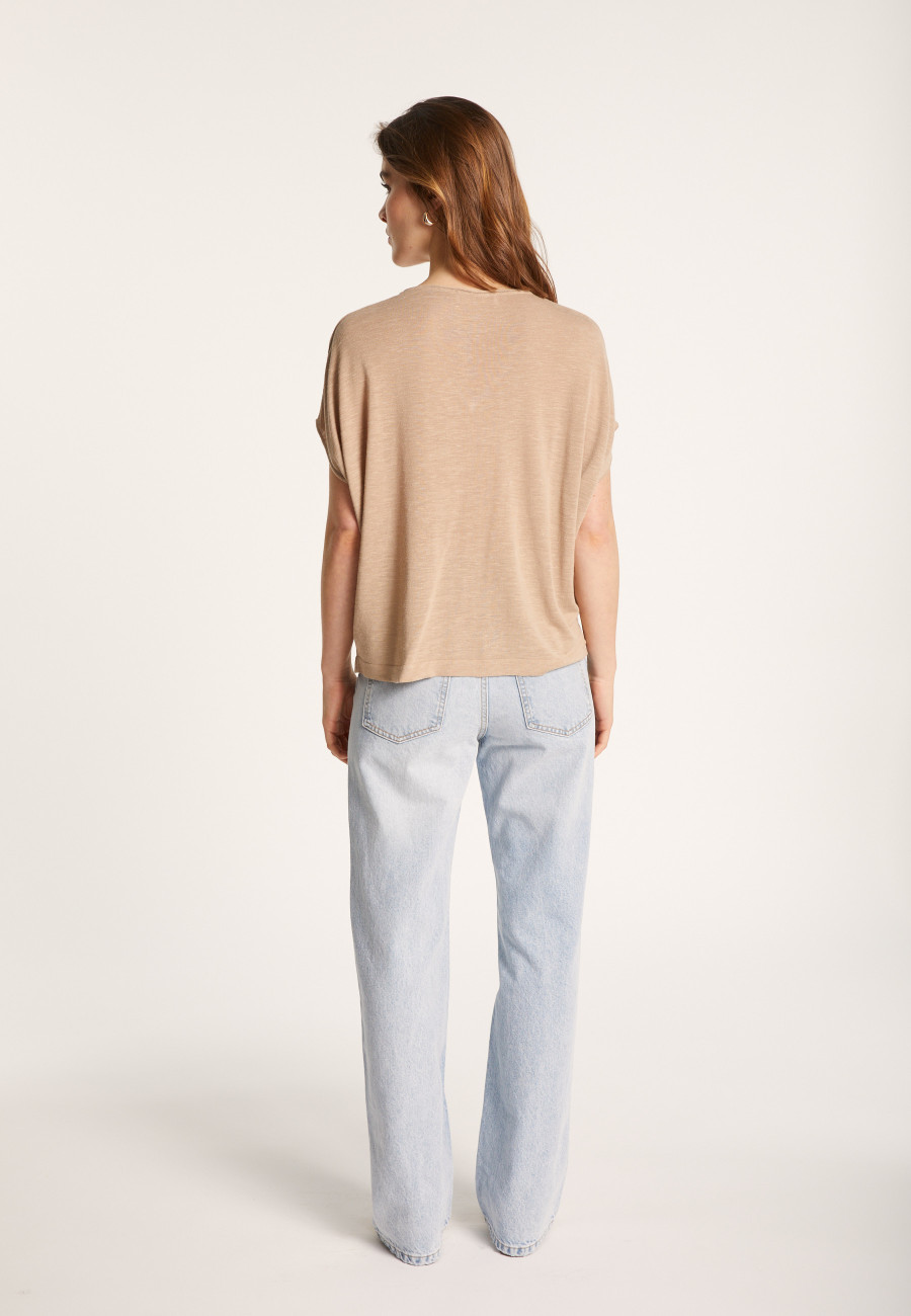 Flamed linen V-neck loose T-shirt - Marra