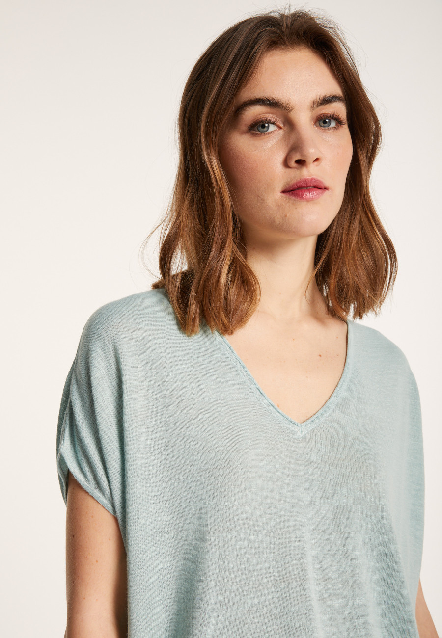 Flamed linen V-neck loose T-shirt - Marra
