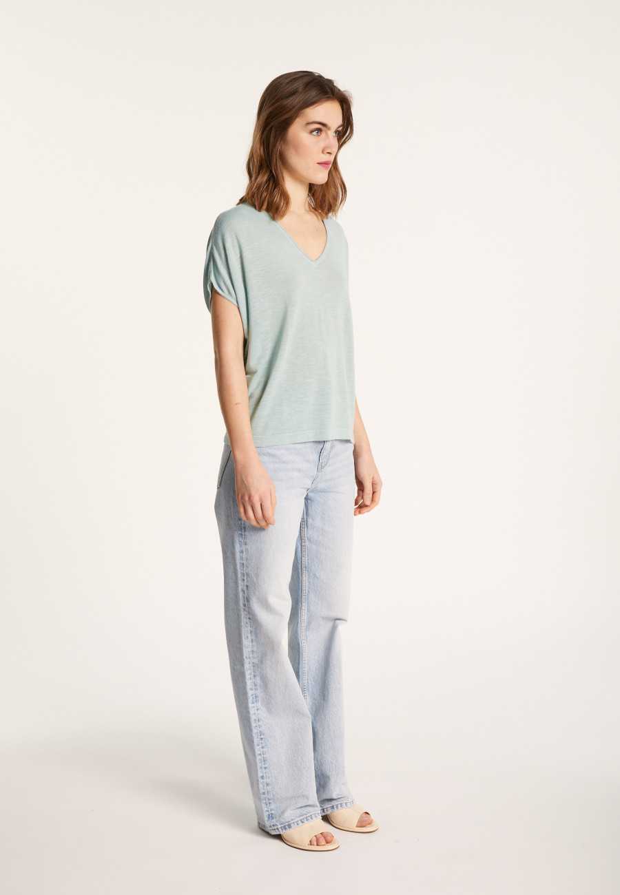 Flamed linen V-neck loose T-shirt - Marra