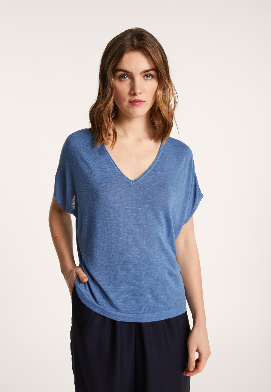 Flamed linen V-neck loose T-shirt - Marra