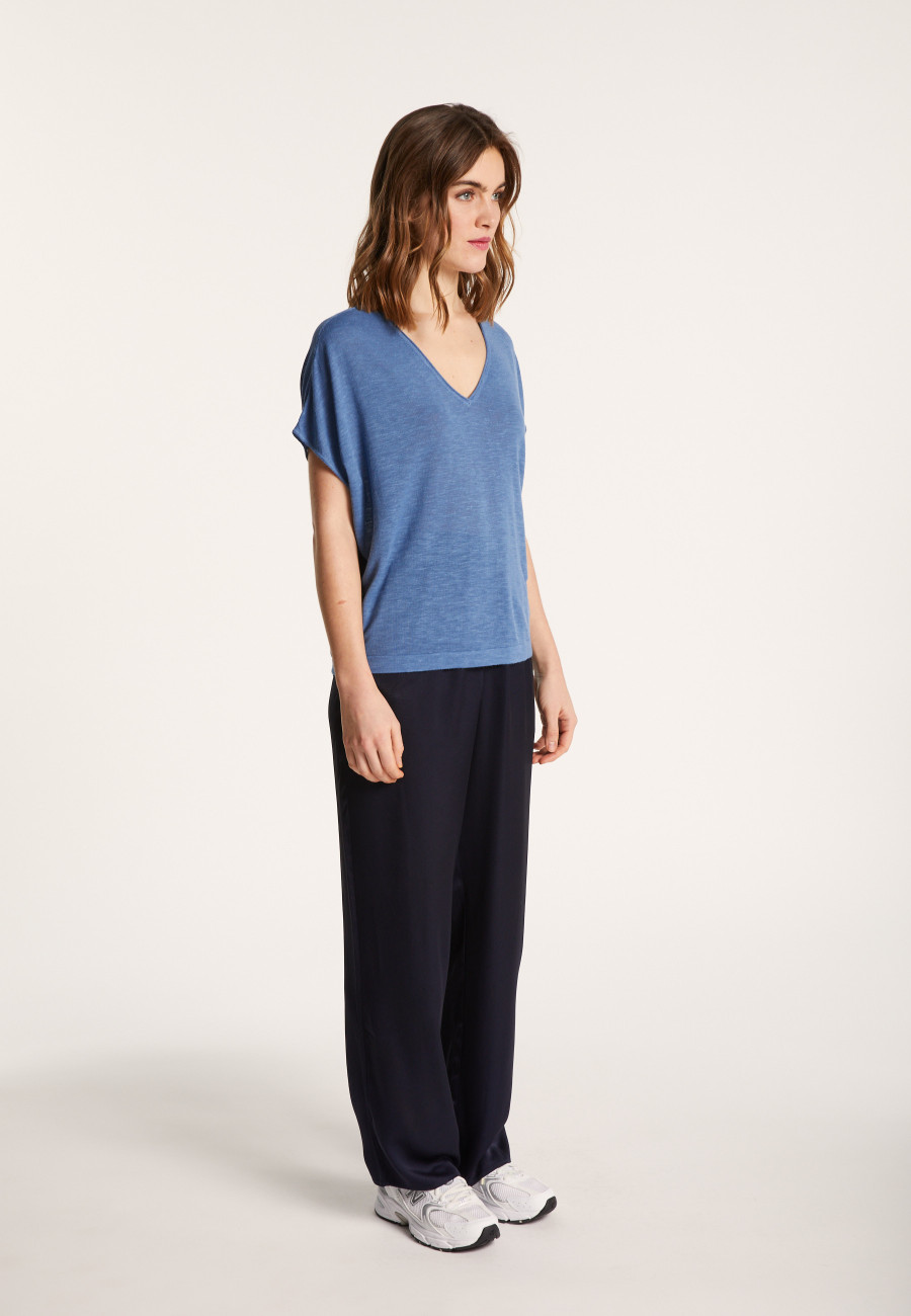 Flamed linen V-neck loose T-shirt - Marra