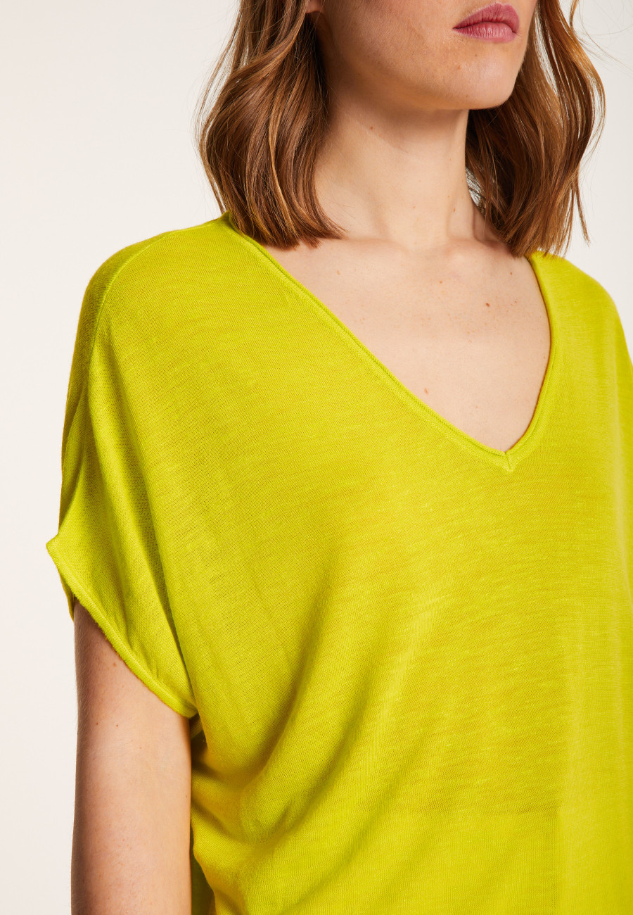 Flamed linen V-neck loose T-shirt - Marra