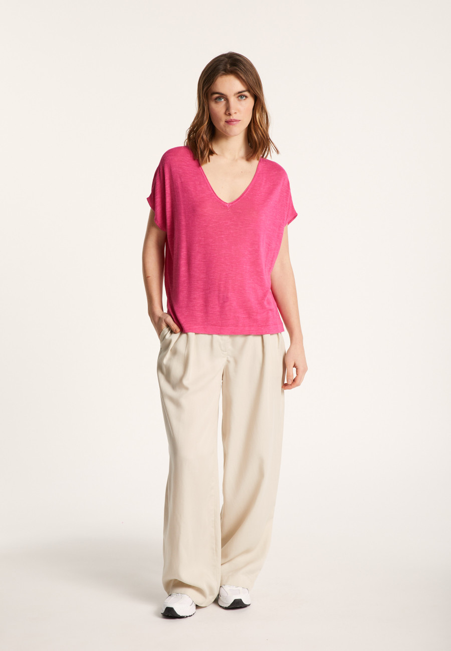 Flamed linen V-neck loose T-shirt - Marra