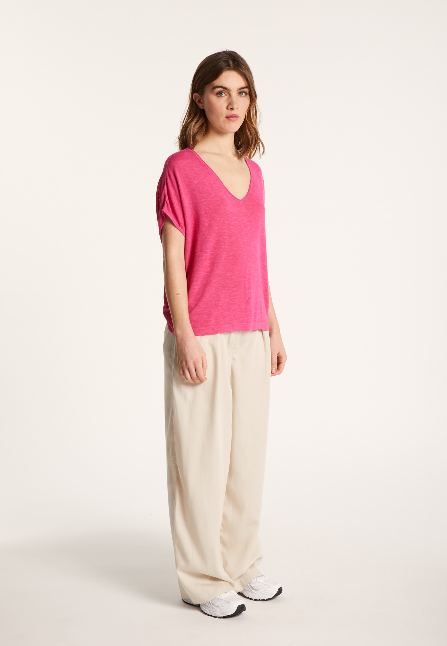Flamed linen V-neck loose T-shirt - Marra