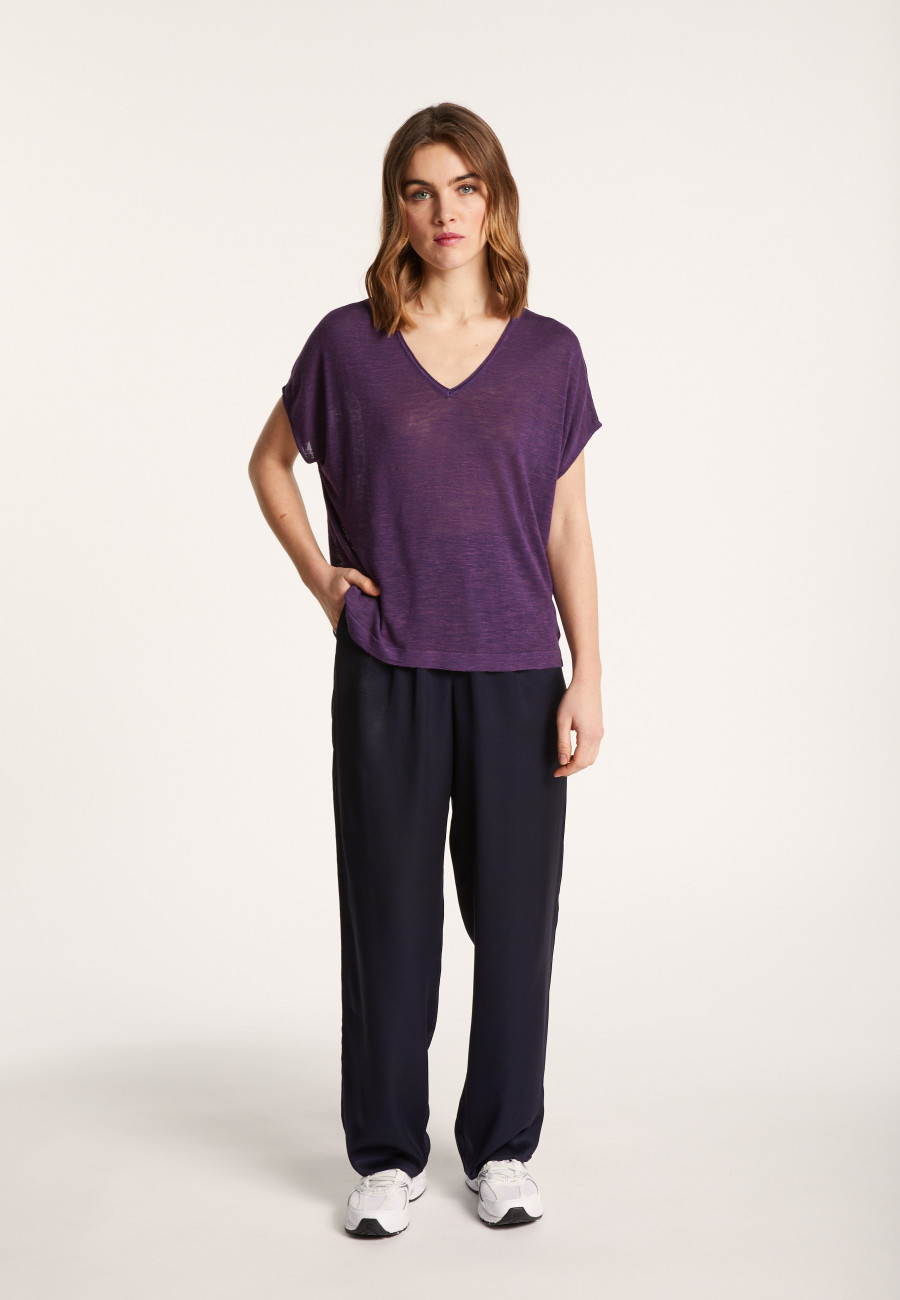 Flamed linen V-neck loose T-shirt - Marra