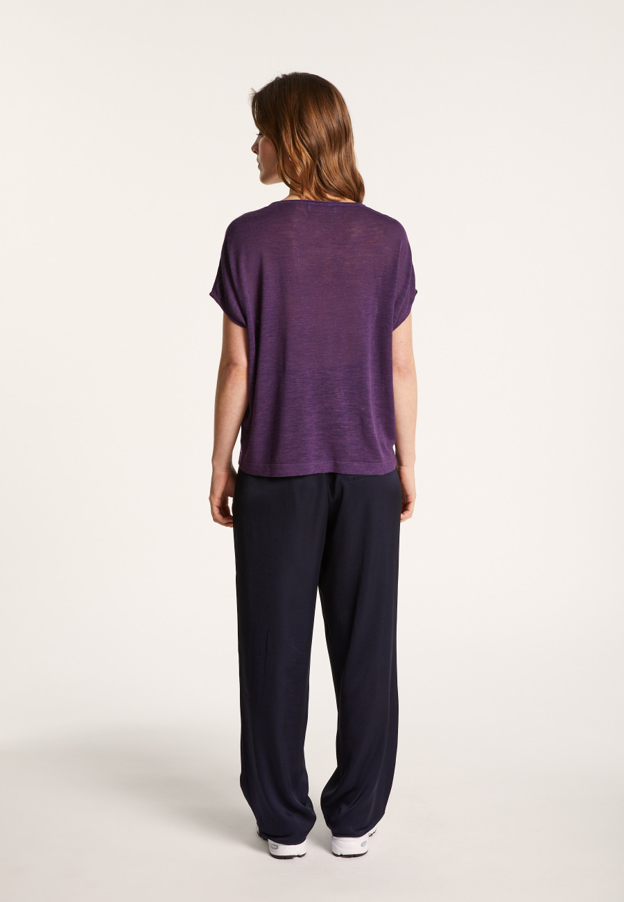 Flamed linen V-neck loose T-shirt - Marra