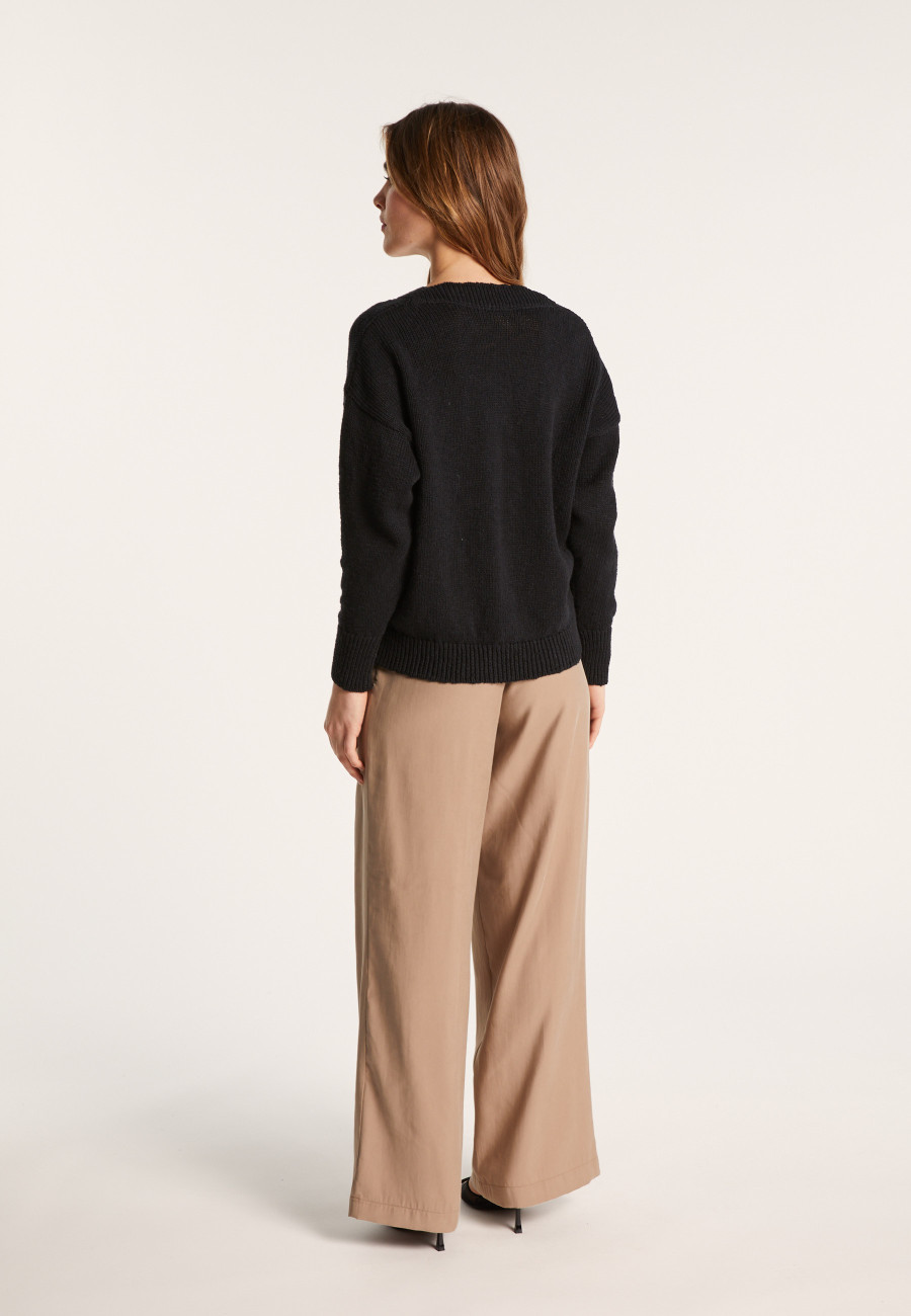 Cardigan decote em V de algodão e linho - Nais