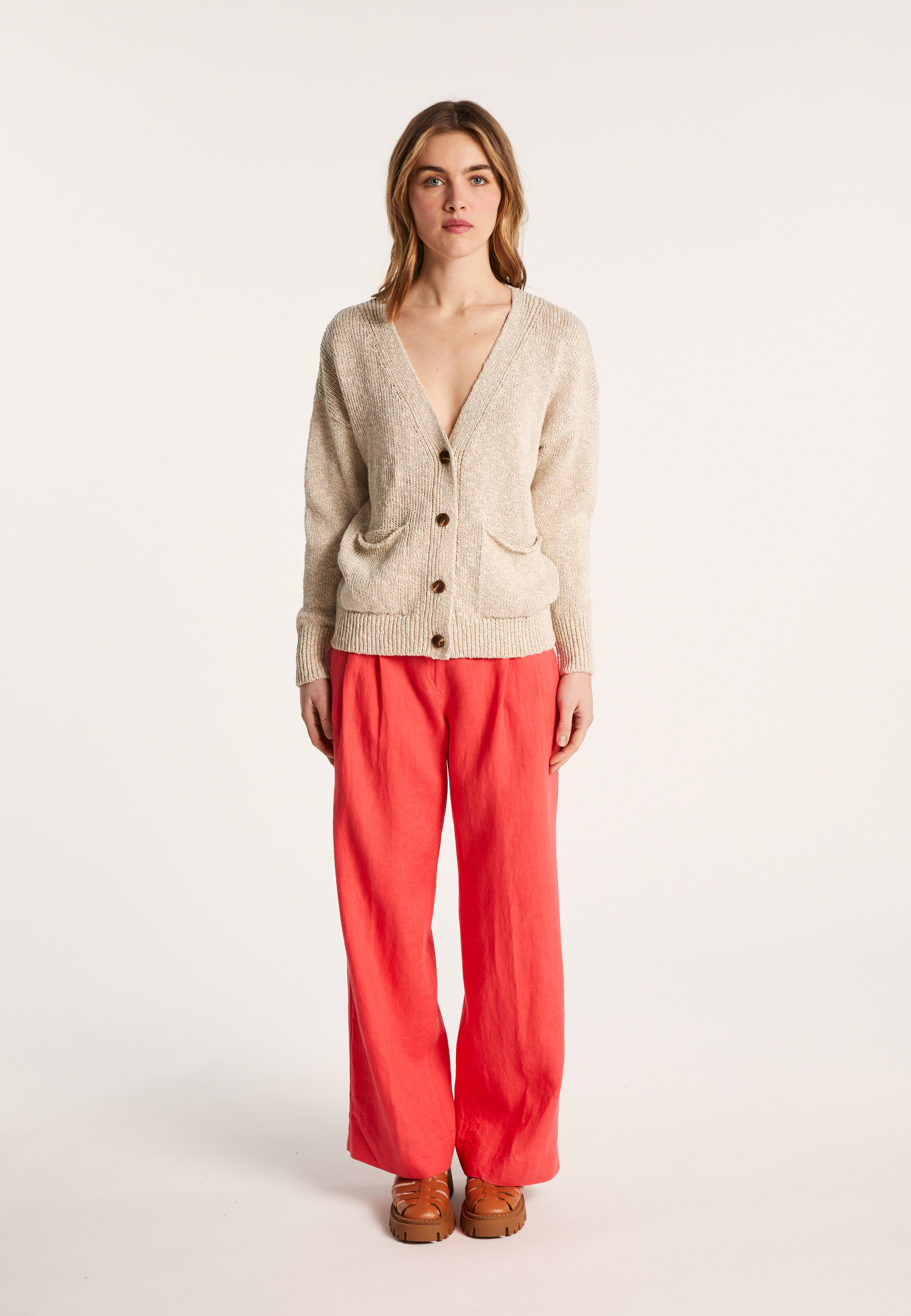 Gilet col V en coton et lin - Nais