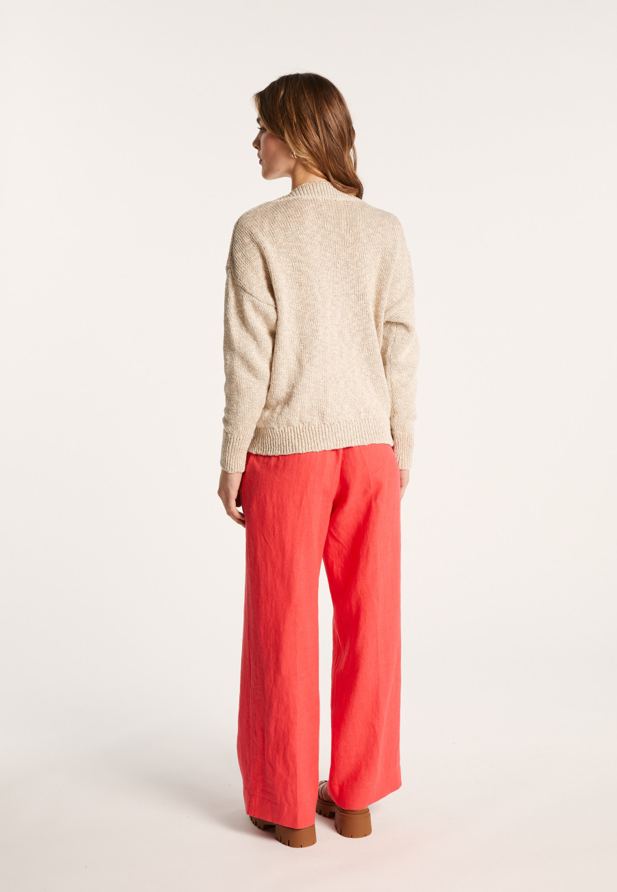 Cardigan decote em V de algodão e linho - Nais