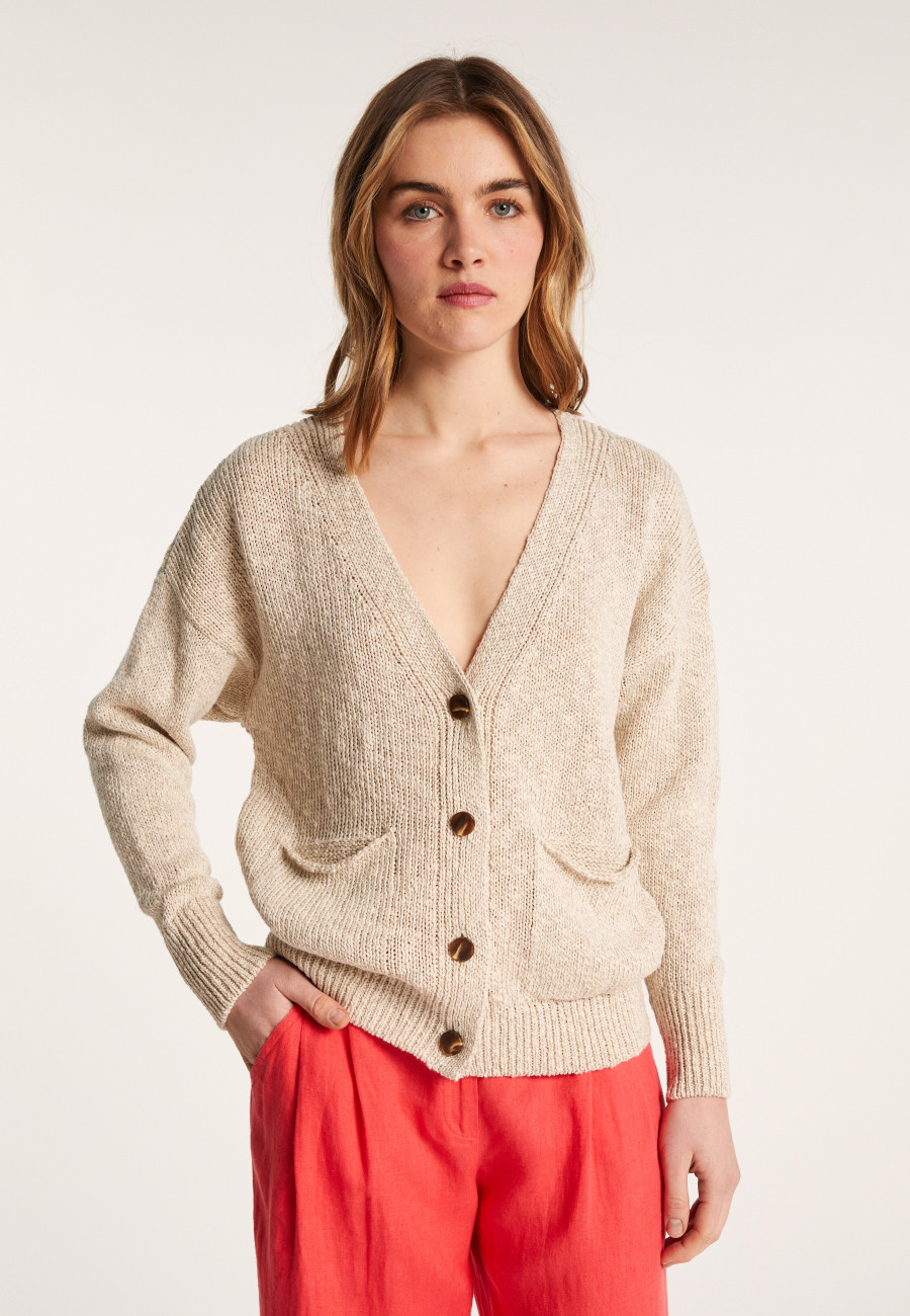 Cardigan decote em V de algodão e linho - Nais